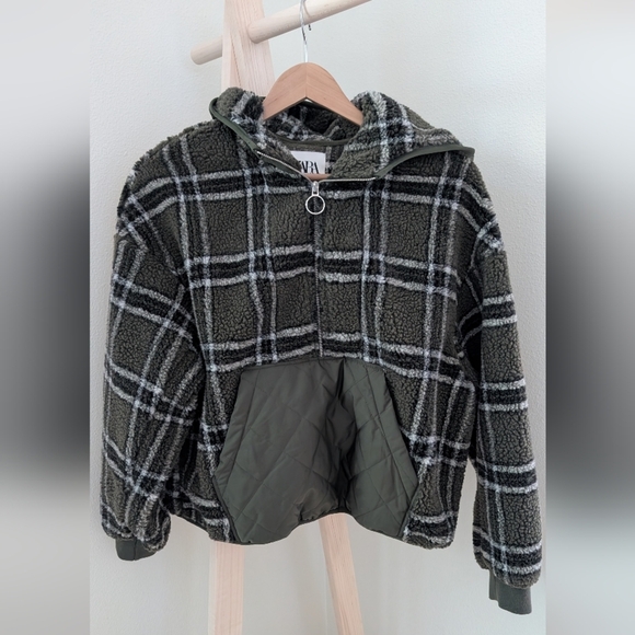 Zara Women's Plaid Hooded Jacket with Quilted Detail, Sz M - Picture 2 of 10